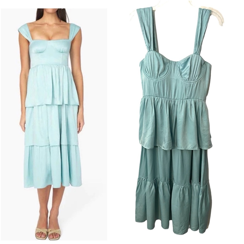 WeWoreWhat Corset Baby Blue Tiered Midi Dress